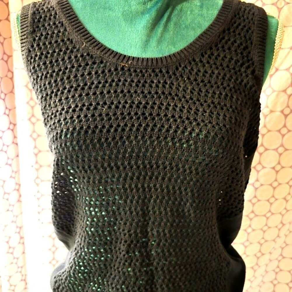 Banana Republic Black Mesh Crochet Sweater Tank Top Cover up Small - Picture 2 of 7